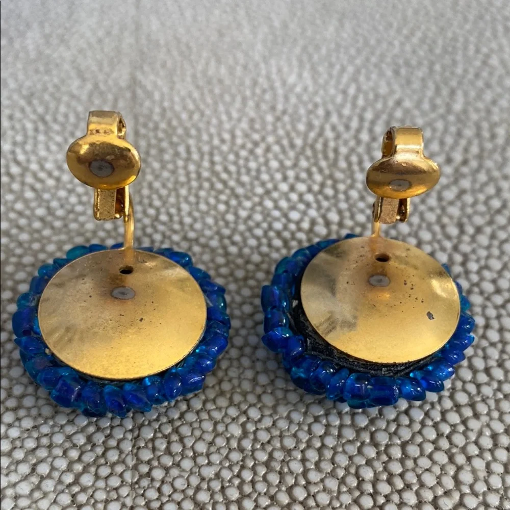 Blue Beaded Vintage 60’s Clip-On Earrings
